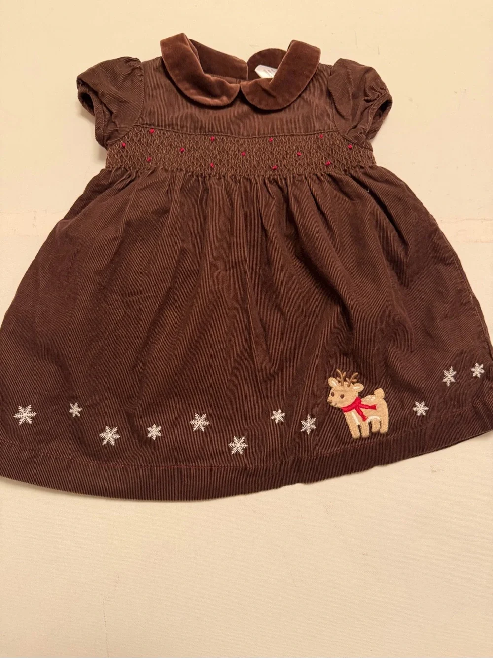 Gymboree Brown Corduroy Dress with Reindeer and Snowflake Trim
